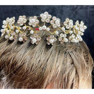 Malis Henderson Silver Pearl and Rhinestone Flowers Bridal Headpiece NEW